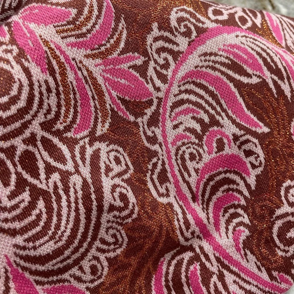 ANTHROPOLOGIE MAEVE Maria Paisley Boho Pink Metallic PANTS Flare Gold 10 - Picture 4 of 12